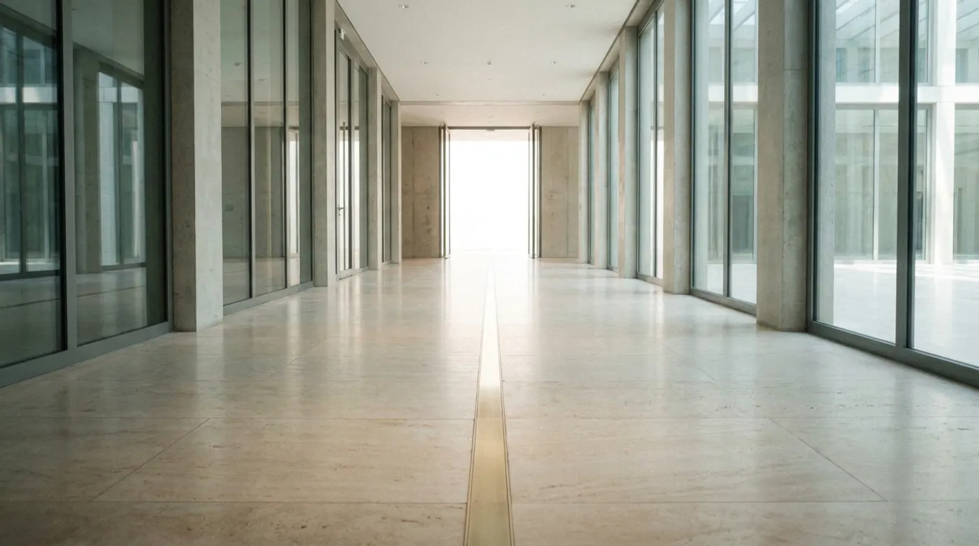 A corridor leading to an open doorway of light